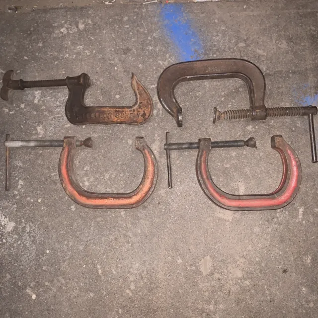 VINTAGE Lot of (4) Steel C Clamps Adjustable! GOOD USED SHAPE! ARMSTRONG~SCREW~