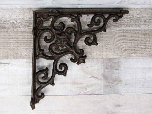 Set of 2 New Cast Iron Shelf Brackets New Antique-Style Fancy 9 1/2" 6