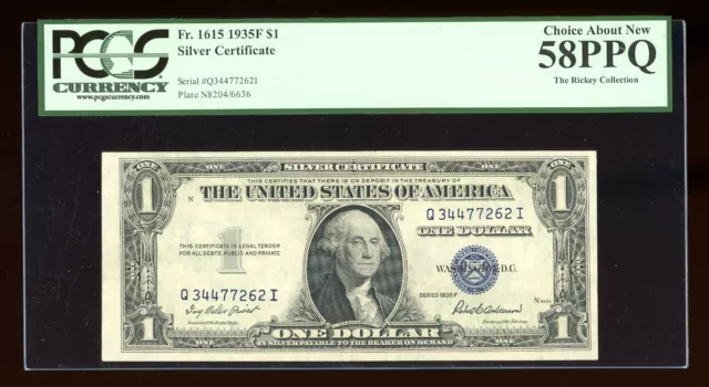 DBR $1 1935-F Silver Fr. 1615 QI Block PCGS 58 PPQ Serial Q34477262I