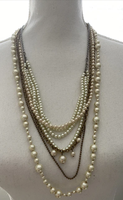 J.Crew Gold-Tone 3pc Lot Faux Pearl Crystal Fashion Jewelry Necklaces