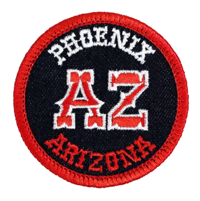 Phoenix Arizona Embroidered Patch - Blue Denim/Red Iron-On Sew-On Jacket Hat Bag