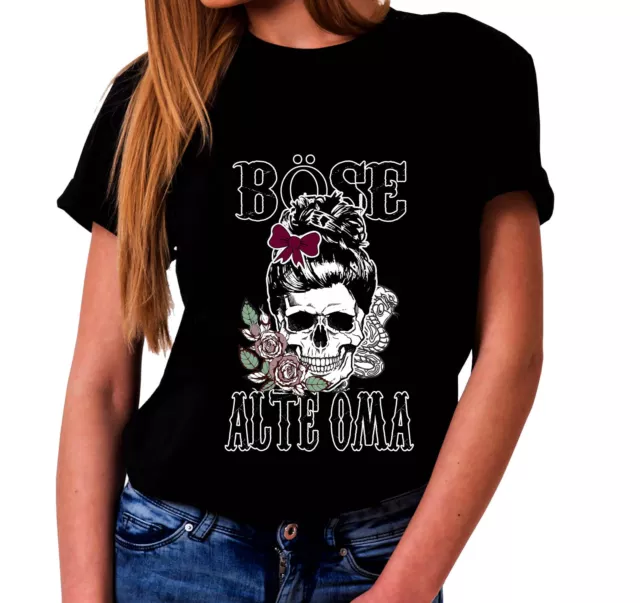 Böse Alte Oma Skull Totenkopf T-Shirt