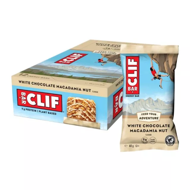 CLIF Caja 12 barritas energeticas sabor chocolate blanco y nueces de macadamia