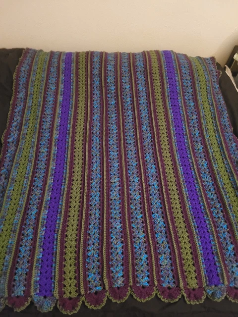 New Hand Crochet Afghan Peacock Inspired Afghan Lap Blanket Throw/Twin Size