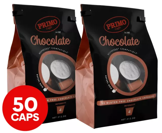 Nespresso Compatible Coffee Pods 50 x Hot Chocolate Capsules Rich Creamy Cocoa