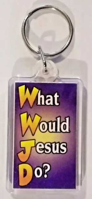 What Would Jesus Do? Key Chain Purple Keyring New, Old Stock, Vertical WWJD