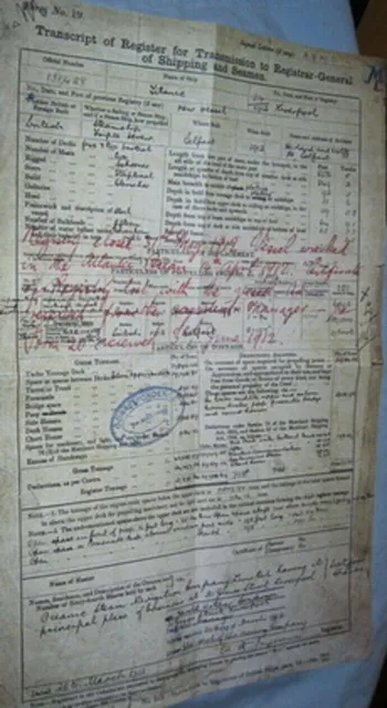 TITANIC Trans script Document Ship Antique Ephemera Disaster Historic Liverpool