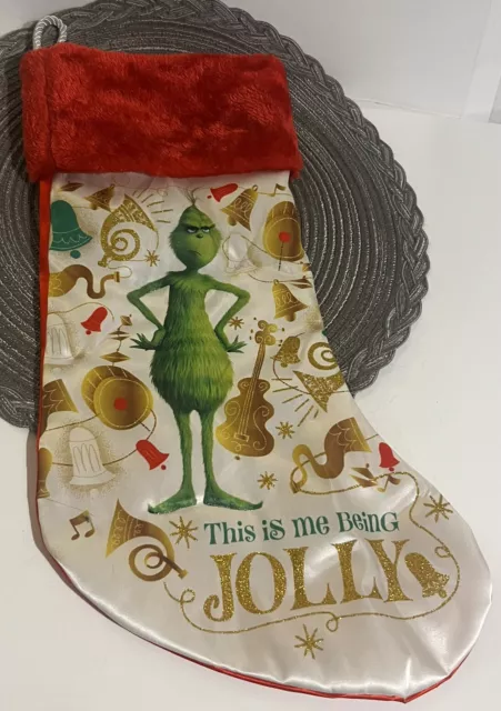Kurt Adler GRINCH SATIN Stocking Christmas Dr Suess “THIS IS ME BEING JOLLY” 18”
