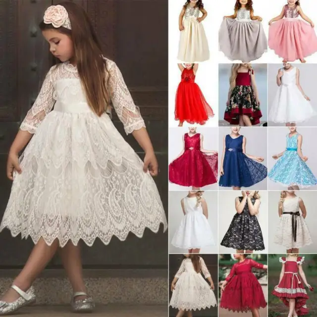 `Kid Girl Princess Dress Prom Party Bridesmaid Wedding Gown Ball Tutu Dresses UK