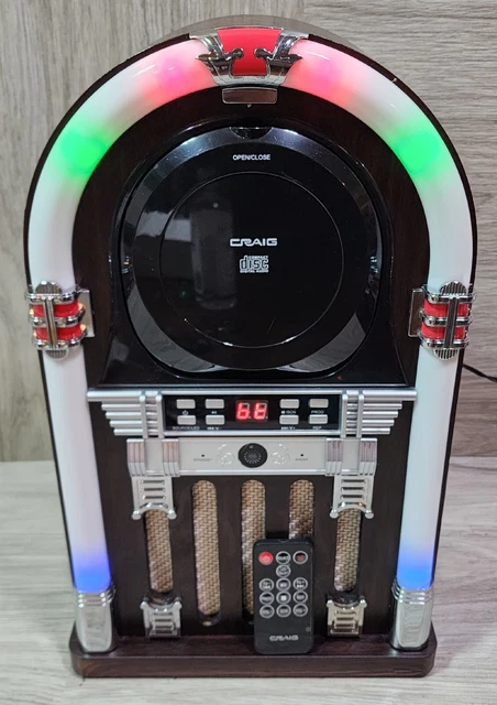 Craig CD Player Lighted Mini Juke Box & Remote Aux In Bluetooth FM RADIO CHT955 
