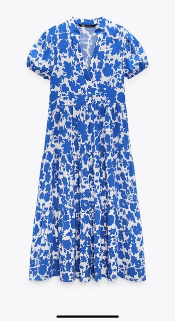 zara blue patterned dress The Zara Tiered Maxi Dress