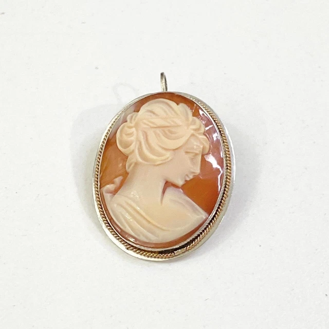 Vintage 2 in 1 Roman 900 Sterling Silver Orange Shell Cameo Brooch Pendant Vintage 2 in 1 Roman 900 Sterling Silver Orange Shell Cameo Brooch Pendant