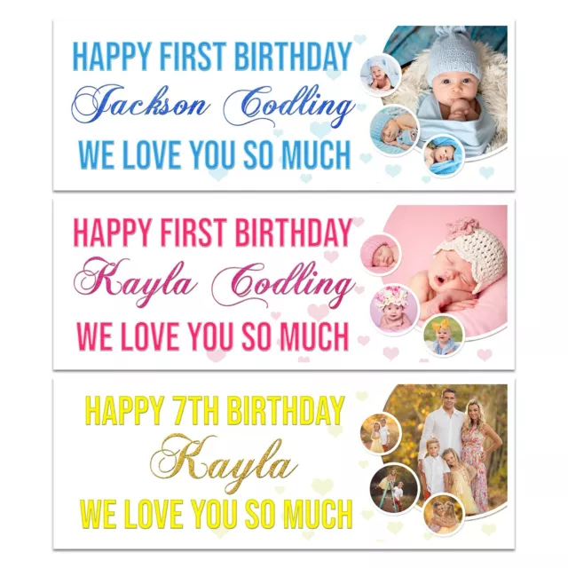 Personalised 1St Birthday Banner Photo Name  Wall Decorations Baby Boys Girls