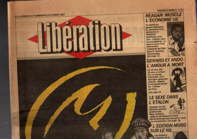 Journal Libération annoncant la mort d'EDGAR P. JACOBS.  22 février 1987