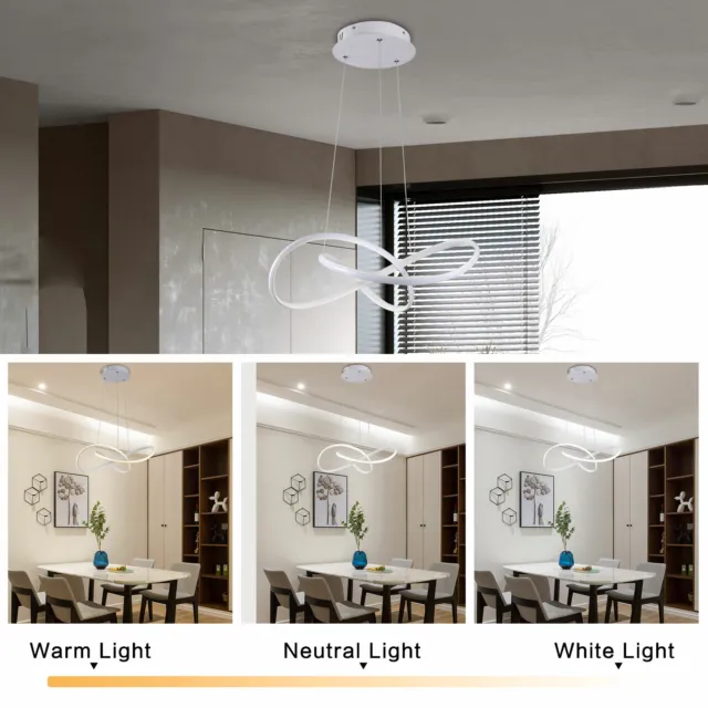 Modern Chandelier LED White Pendant Dimmable Line Light Ceiling Lamp 3-Color 46W
