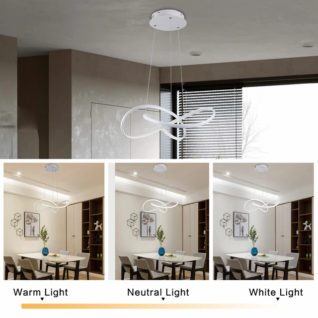 Modern Chandelier LED White Pendant Dimmable Line Light Ceiling Lamp 3-Color 46W