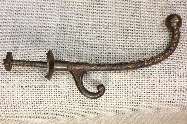 Old Coat Mirror Hook Bath Robe Vintage 1900’s Tarnished Brass Brass Flowers