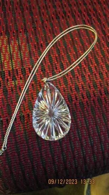 Signed WATERFORD Crystal Teardrop Shape Pendant with 24" Chain