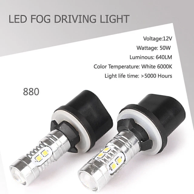 1 Paia Lampadine Nebbia LED 360° Auto Lampada Guida DRL 6000K HID Bianco 880 50W