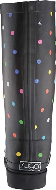 SUGAR Black Polka Dot Raffle Memory Foam Tall Pull-On Rain Boots 6M