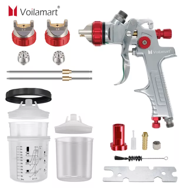 Voilamart HVLP Spray Gun 1.4mm 1.7mm 2mm Tips Paint Gun 600ml Disposable Cup Lid