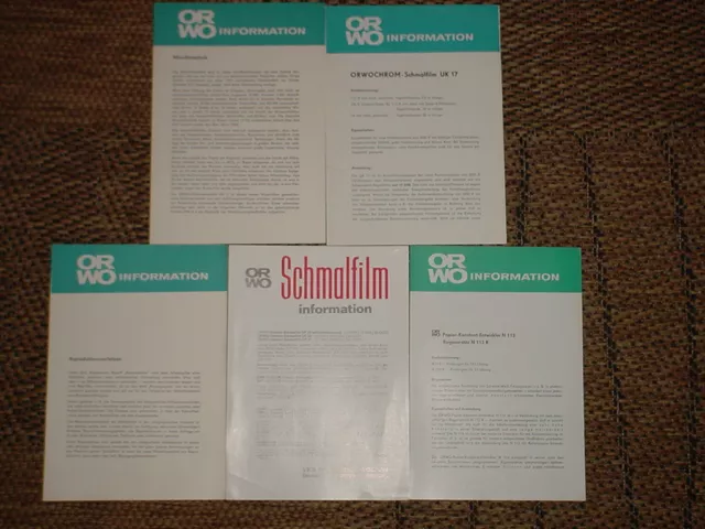 5 x Foto Infoblatt ORWO Information Schmalfilm VEB Wolfen 1965 - 74 ( 2278