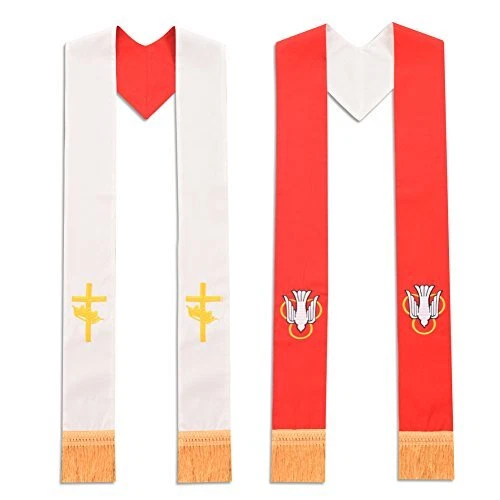 BLESSUME Priester Church Clergy Stole Reversibel (Weiß und Rot)
