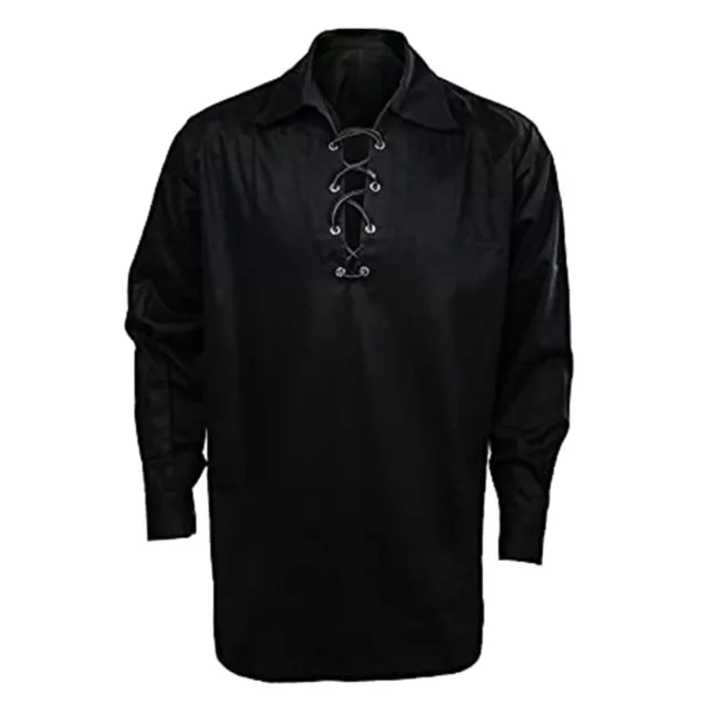 Men's Scottish Jacobite Ghillie Shirt Lace Up Long Sleeve Medieval Shirts Tops