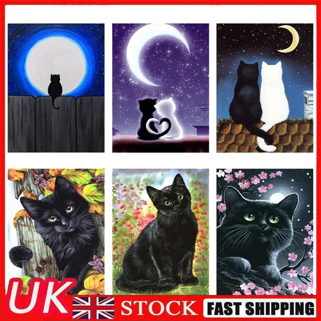 Handmade Black Cat 5D DIY Full Round Drill Drawing Kit Diamond Painting Ornament
