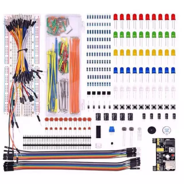 Electronic Component Starter Kit Wires Breadboard Buzzer LED Trans Sets with Box