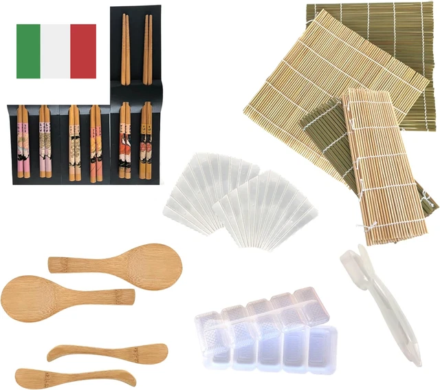Accessori Cucina, Sushi Kit Giapponese 18 Pezzi, Stuoia Bambu, Set Bacchette Sus