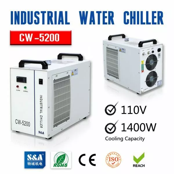 USA 110V 0.93HP CW-5200DH Industrial Water Chiller - 8KW Spindle/100W Laser Tube