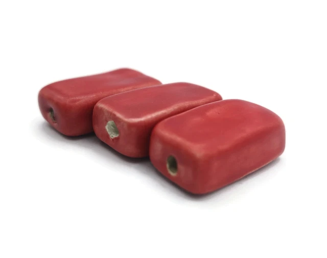 3Pc Rectangle Clay Beads For Jewelry Making Large Handmade Ceramic Bead 2mm Hole