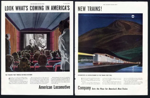 AMERICAN LOCOMOTIVE Train Co Ad 1946 THEATRE CAR 2 page Advertisement