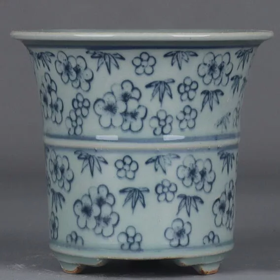 11cm Chinese Collect Porcelain Ming Dynasty Blue White Narcissus Flowerpot Decor