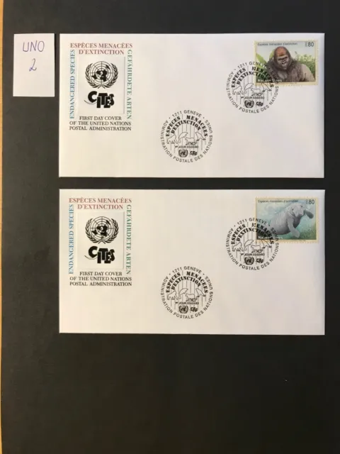 Vereinte Nationen Genf 3. März 1993,  Gefährdete Arten (I), 4 Einzel-FDC