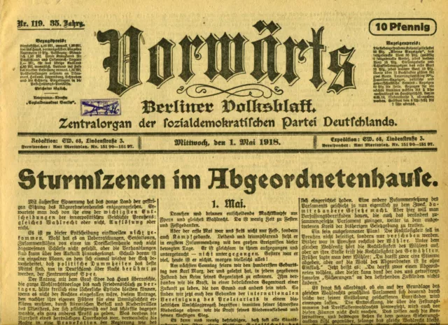 Original Zeitung VORWÄRTS 1918 Sturmszenen im Abgeordnetenhaus Ukraine