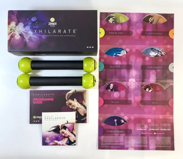 Zumba Fitness Exhilarate Body Shaping Kit 7 DVDs, 2 CDs & 2 Toning Sticks in Box