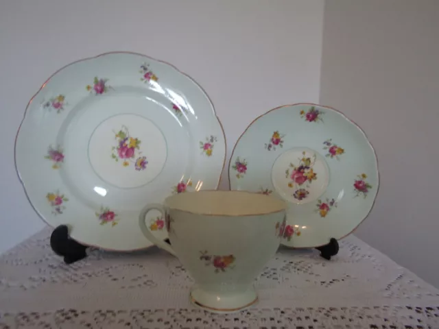 Foley EB&CO China Pattern V2112 1930's Trio pale green scattered flowers VGC