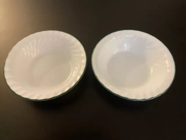 2 Corelle Callaway Cereal Bowls White Swirl Green Rim 7 1/4” EUC