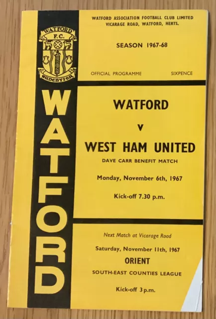 Watford vWest Ham United “Dave Carr Benefit Match” 06/11/1967