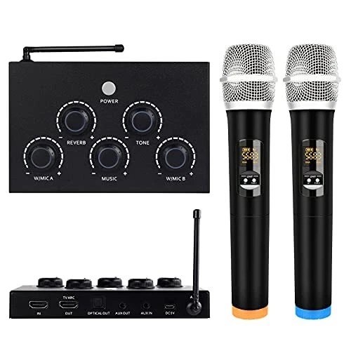 Portable Karaoke Microphone Mixer System Set, with Dual UHF Wireless Mic, HDMI