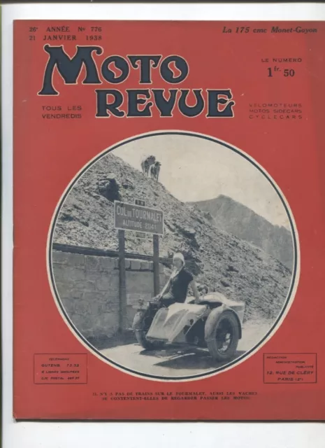 Moto Revue N°776 ; 21  janvier  1938  : présentation 175 Monet Goyon en 3 photos