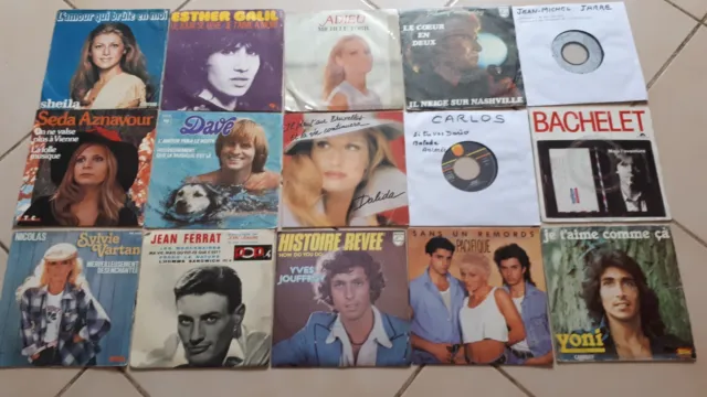 Lot de 50 disques vinyles 45 tours des années 60, 70, 80 ,90 (lot N°1)