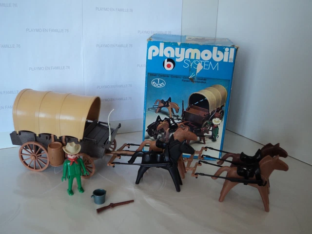 PLAYMOBIL Vintage 3278-A – Chariot Western Bâché Colons, 1983, Set Complet Avec Boîte