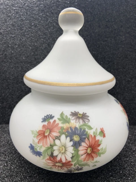 VIKING 8.5" Lid Urn White Satin Frost Gold Gilt Floral Daisies Daisy Ginger Jar