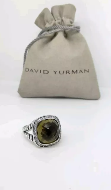 DAVID YURMAN STERLING Silver Albion 14mm W Smoky Quartz & Diamonds Ring ...