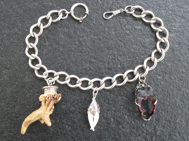 Charivari Silber 835 Taschenuhrkette Uhrkette mit 3 Anhängern massiv und edel