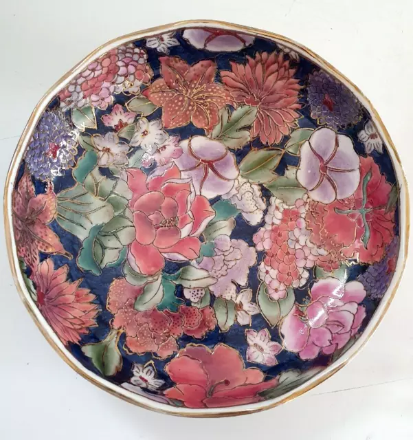 Vintage Hand Painted Chinese H.f.p Macau Floral Decorative  Floral Bowl