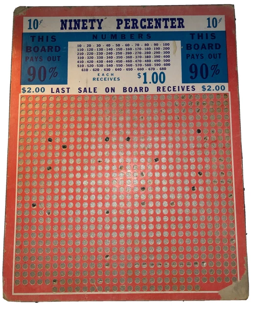 Antique Vintage Punch Board Ninety Percenter